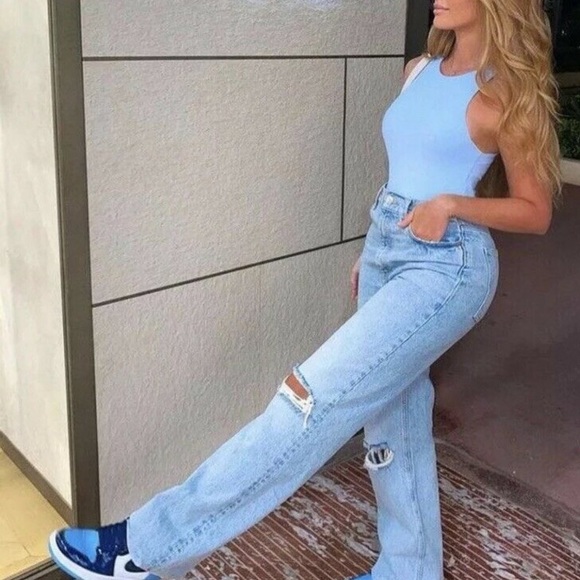 ZARA Baby Blue Spandex Halter Neck Bodysuit - Picture 2 of 13